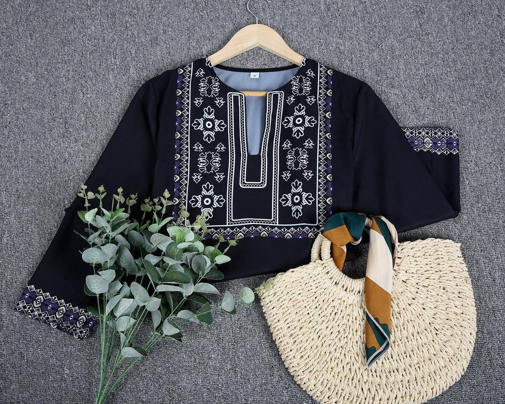 Black Modern Print 3/4 Sleeve Top