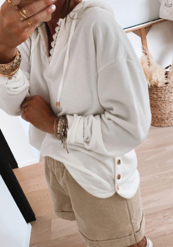 Simple White Long Sleeve Hoodie