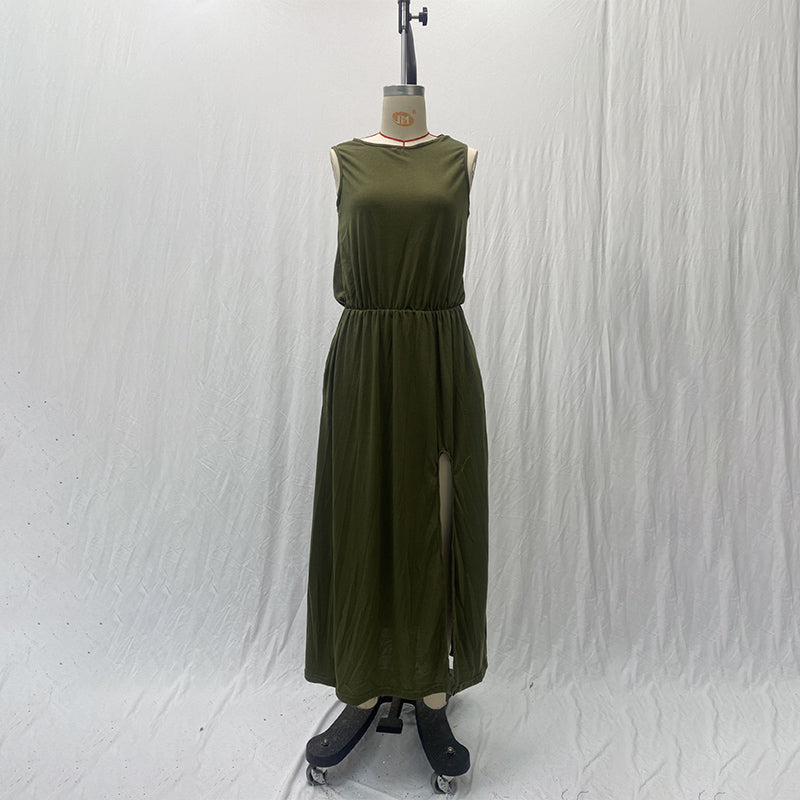 High Waist Split Maxi Long Dress with Pockets