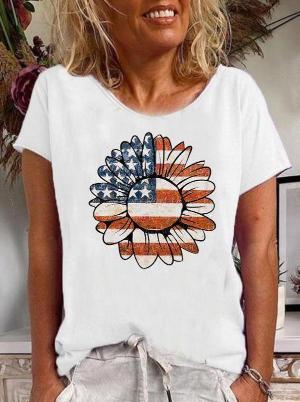 White Patriot Print Short Sleeve Top