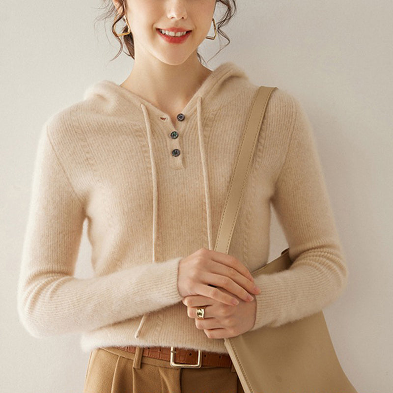 Cashmere Hooded Long-Sleeved Knitted Bottoming Sweater