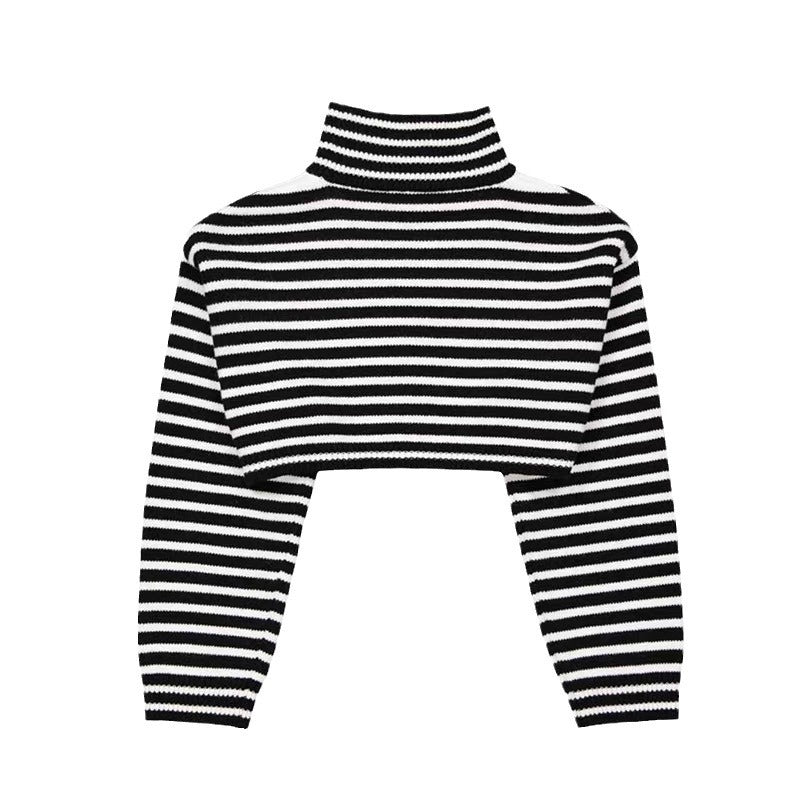 Wool Striped Cropped Knit Top