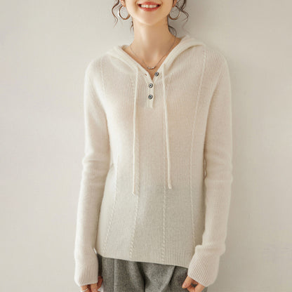 Cashmere Hooded Long-Sleeved Knitted Bottoming Sweater