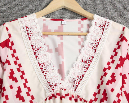 Chic Print 3/4 Sleeve Mini Dress
