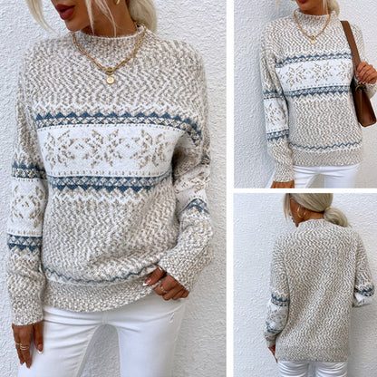 Women's Casual Half Turtleneck Snowflake Knit Christmas Sweater