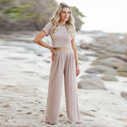 Short Sleeve T-shirt Wide Leg Loose Pants 2 Piece Set