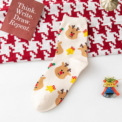 Santa Claus Elk Snowman Middle Socks