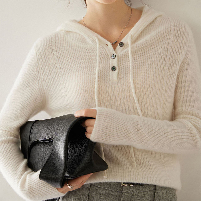 Cashmere Hooded Long-Sleeved Knitted Bottoming Sweater