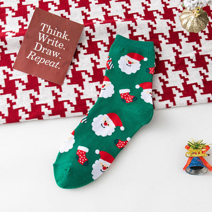Santa Claus Elk Snowman Middle Socks