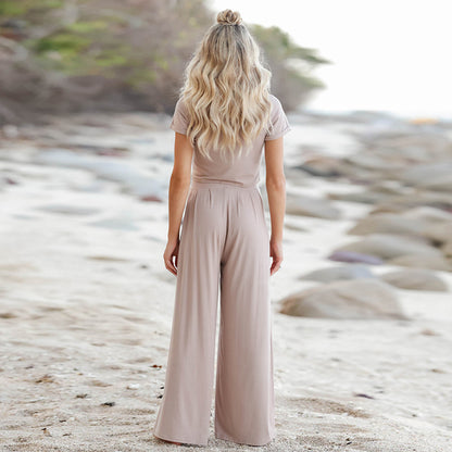 Short Sleeve T-shirt Wide Leg Loose Pants 2 Piece Set
