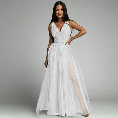 Split Thigh V Neck Wedding Guest Party Maxi Dress