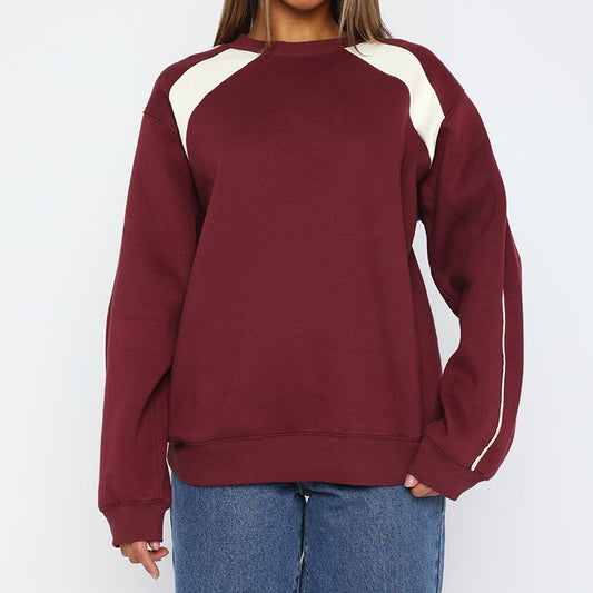 Round Neck Long Sleeve Contrast Color Sweatshirt