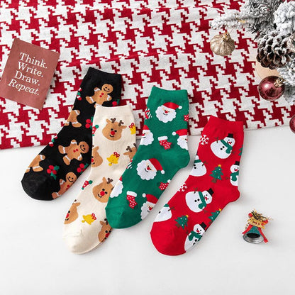 Santa Claus Elk Snowman Middle Socks
