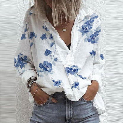 Casual Long Sleeve V-Neck Print Top