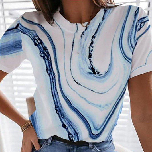 Basic Water Ripples Print Short Sleeve Top