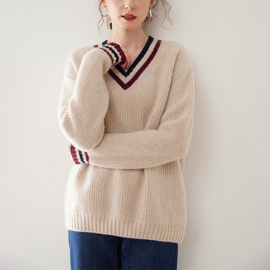 V-Neck Long-Sleeved Cashmere Sweater
