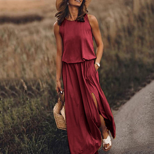High Waist Split Maxi Long Dress with Pockets