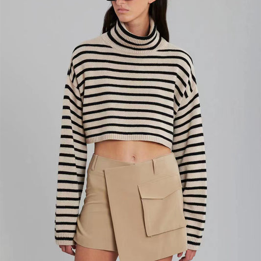 Wool Striped Cropped Knit Top
