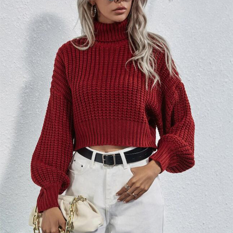 Short Turtleneck Sweater With Exposed Belly