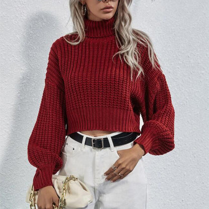Short Turtleneck Sweater With Exposed Belly