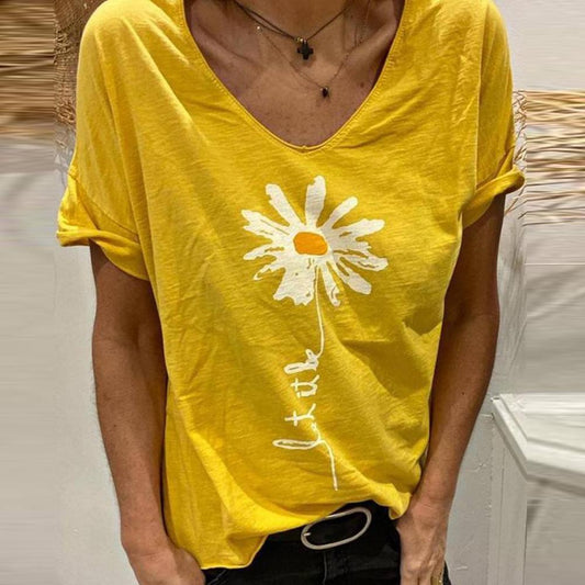 Youthful Flower Print Short Sleeve Top