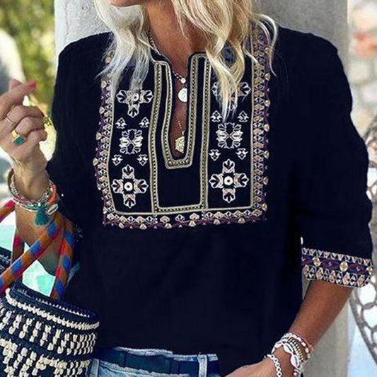 Black Modern Print 3/4 Sleeve Top
