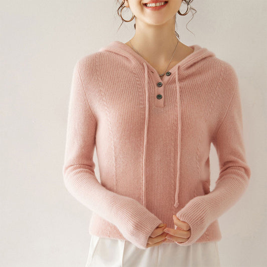 Cashmere Hooded Long-Sleeved Knitted Bottoming Sweater