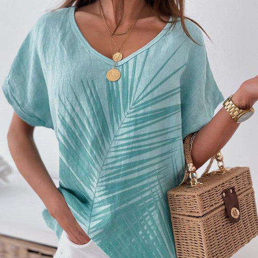 Blue Casual Print Short Sleeve Top