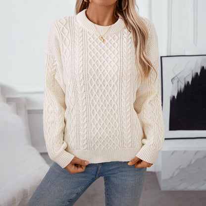 Round Neck Pullover Solid Color Sweater