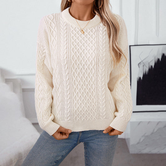 Round Neck Pullover Solid Color Sweater