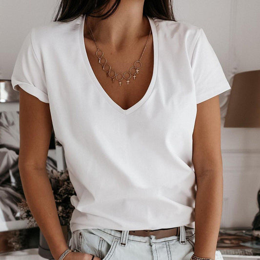 Simple Plain White Short Sleeve Top