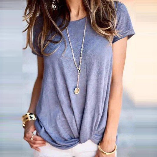 Blue Basic Plain Short Sleeve Top