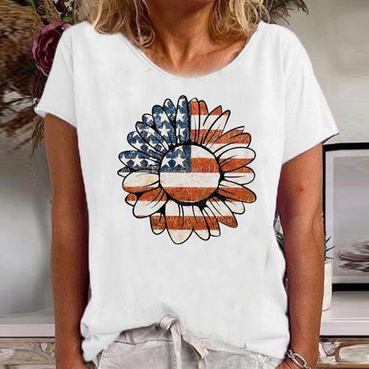 White Patriot Print Short Sleeve Top