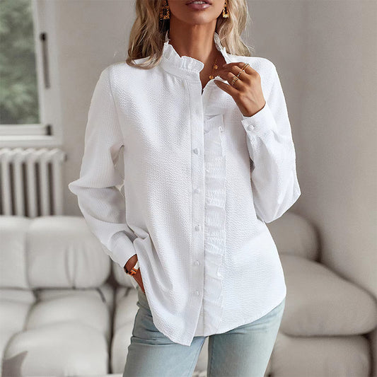 Striped Ruffle Long Sleeve Bubble Blouse