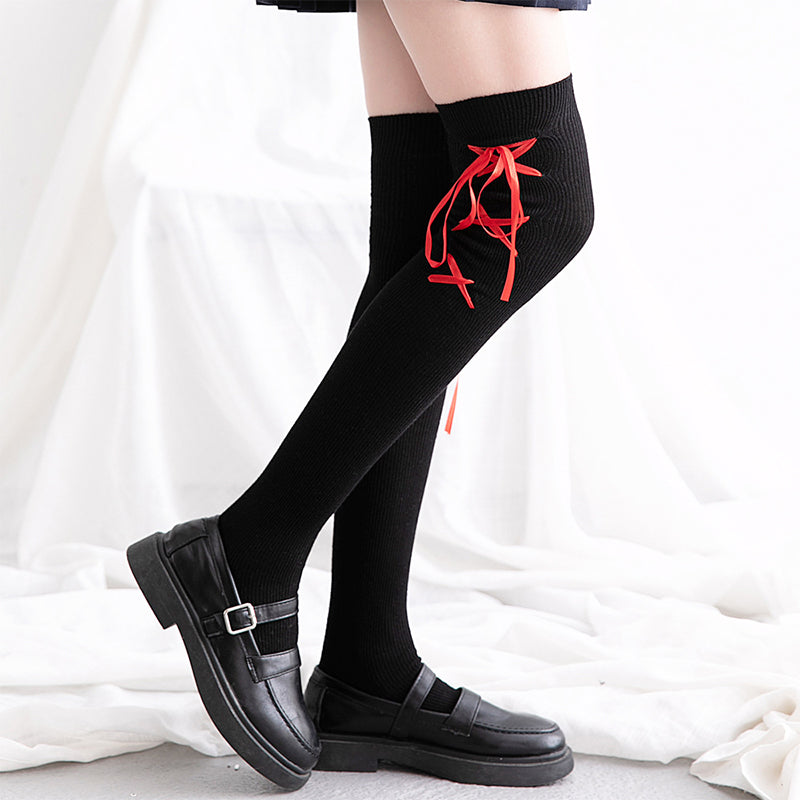 Adult Socks With Bow Tie Side Lace Up Stockings