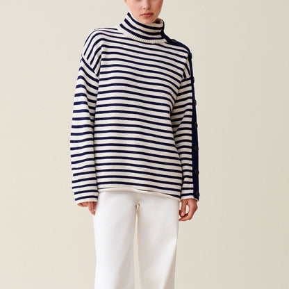 Turtleneck Blue And White Striped Sweater