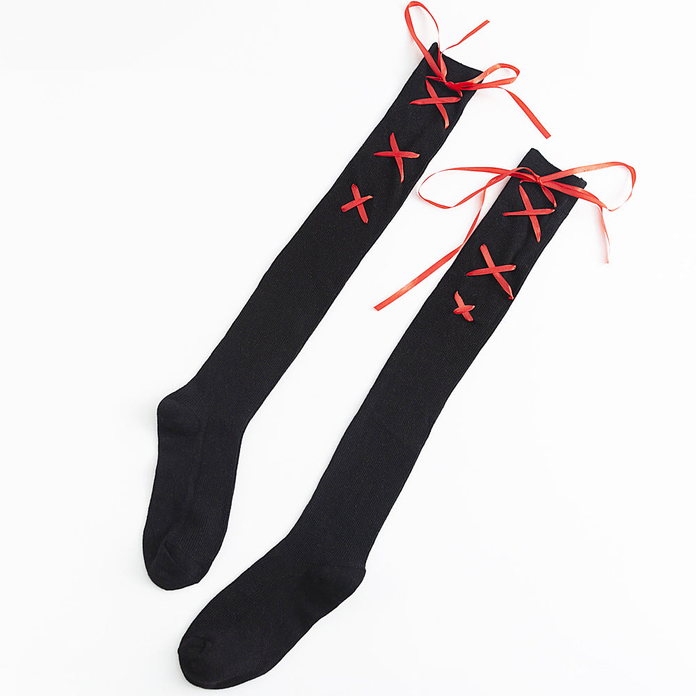 Adult Socks With Bow Tie Side Lace Up Stockings