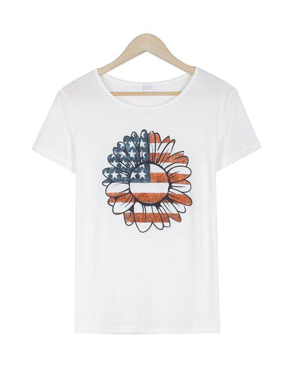 White Patriot Print Short Sleeve Top