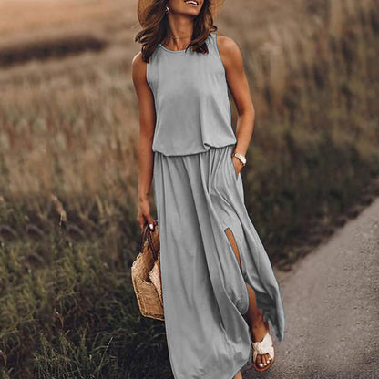 High Waist Split Maxi Long Dress with Pockets