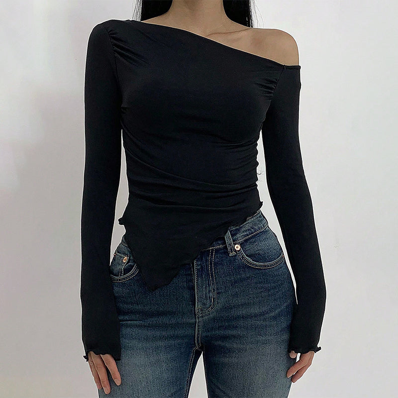 Solid Color Off-Shoulder Long Sleeves