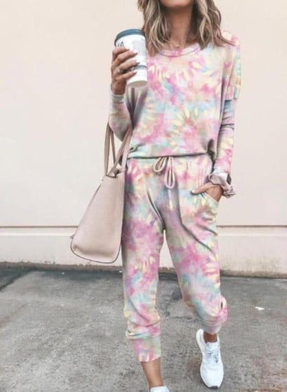 Comfy Tie Dye Print Long Sleeve Two Piece Set