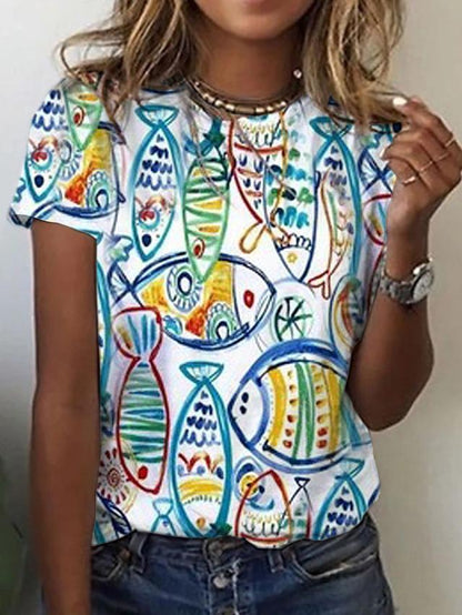 Cute Cartoon Print Short Sleeve Top