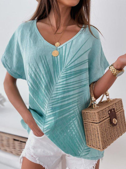 Blue Casual Print Short Sleeve Top
