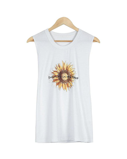 Simple Round Neck Print Sleeveless Top