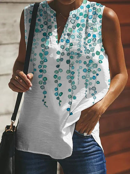 Casual V-Neck Print Sleeveless Top