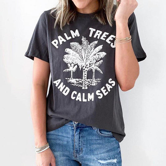 Palm Trees And Calm Seas Print Short Sleeve Top