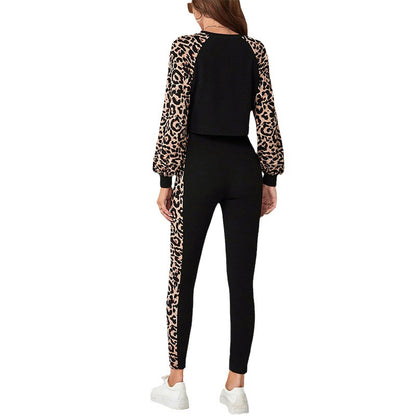 Leopard Print Long Sleeve Trousers Suit