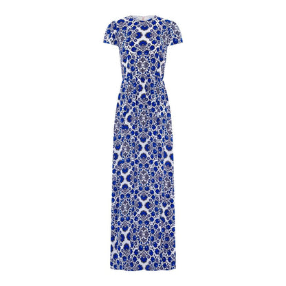 Modern Flower Print Short Sleeve Maxi Dress