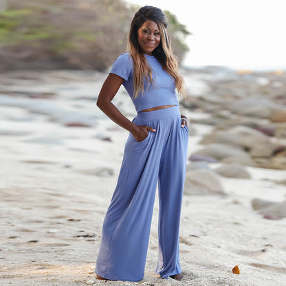 Short Sleeve T-shirt Wide Leg Loose Pants 2 Piece Set