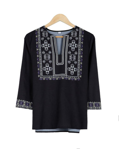 Black Modern Print 3/4 Sleeve Top